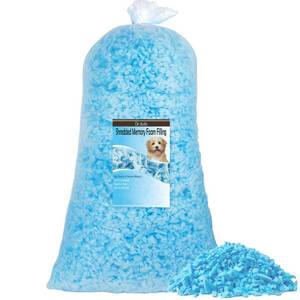 lot 658 image: DR.DUDU 5lbs Shredded Memory Foam Filling for Bean Bag Filler, Soft and Convenient Pillow Stuffing Foam for Couch Cushion Dog Bed Chair Arts Crafts, Added Gel Particles (Blue) - Retail $24