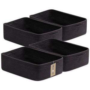 lot 660 image: MiniArk Large Shallow Organizing Baskets 15x11x5.1 Inches - Rope Woven Storage Bins for Bathroom, Shelves, Cube Closet, Black 4 Packs - Retail $45