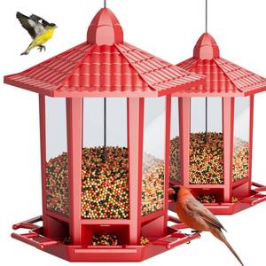 lot 661 image: PRE OWNED SEE PHOTOS Birdream 2 Pack Bird Feeders for Outdoor Hanging, Retro Pagoda Design Fun Installation Bird Feeder, Attracting Wild Birds Chickadees Goldfinches Cardinals Finches and Sparrows - Red - Retail $24