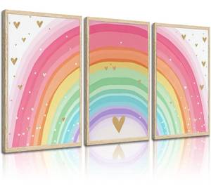 lot 687 image: CANVAS POSTERS, UNFRAMES Girls Rainbow Wall Art Set of 3, Colorful Nursery Wall Decor Painting, Kids Heart Picture Poster Prints for Classroom Kids Room Baby Room Bedroom Dorm Home Decoration 12x16in Unframed - Retail $14