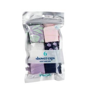 lot 117 image: Conair Standard Size Elastic Edge Value Pack Shower Cap Set includes both solid and prints - 6pk - Retail $7