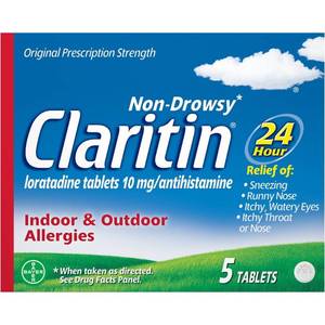 lot 134 image: Claritin Allergy Relief 24 Hour Non-Drowsy Loratadine Tablets - 5ct - Retail $12