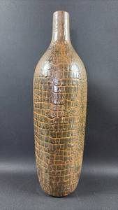 lot 25 image: Kirklands Brand Decorative Pottery Bottle With Alligator Finish Glaze 12 inches tall