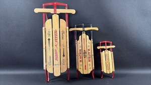 lot 35 image: Radio Flyer and Racer Classic Wood and Metal Sled Models Collection (Largest is 16 inches long)