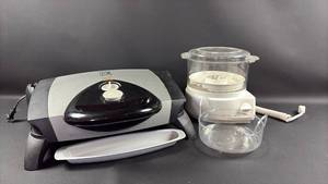 lot 41 image: Healthy Eating Small Appliances George Foreman Lean Mean Fat Grilling Machine with Black & Decker Handy Steamer