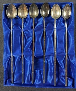 Set of 6 Silver Plated Teaspoons with Hollow Stems for Sipping