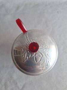 lot 94 image: Wrought Farberware Aluminum Condiment Jar.  Red Bakelite Knob and Acrylic Spoon