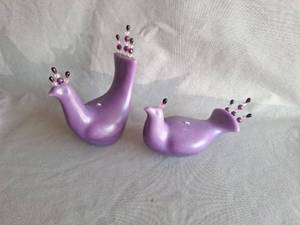 lot 97 image: Purple Bird Candle Figurines with Beaded Decorations