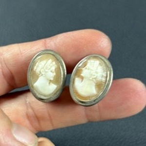 lot 118 image: Vintage Cameo Earrings 800 Continental Sterling Silver