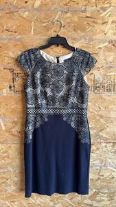lot 301 image: Antonio Melani Navy Blue Embroidered Lace Dress Size 8