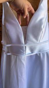 lot 304 image: NWT White Matte Satin V-Neck Dress with Belt Detail