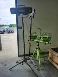 lot 16683 image: Commercial Electric Twin Head LED Work Lights with Tripod Stands