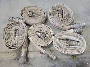 lot 17776 image: Fire Hoses with Aluminum Couplings and Nozzles - Set of 5