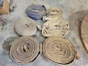 lot 17777 image: Fire Hose Collection with Canvas and Nylon Hoses - Set of 6