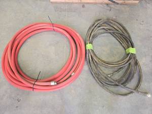 lot 17820 image: Industrial Water Hoses with Metal Fittings - Set of 2