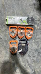 lot 17836 image: Construction Tool Lot - Barrel Pump and 5 Chalk Lines