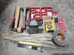 lot 18165 image: Mixed Hand Tool Collection with Drill Bits and Measuring Tools