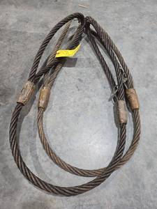 lot 18228 image: 34 Inch Steel 5 Foot Wire Rope Lifting Cable with Loops Set of 2