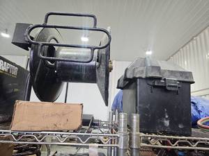 lot 18242 image: Group 24 Battery Box with Handle, Hose Reel, Fuel Hose Swivel