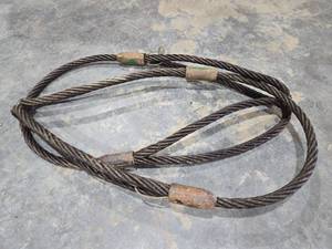 lot 18274 image: Set of 2 Steel Wire Rope Lifting Cable with Loops - 34in x 5ft&nbsp