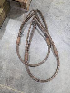 lot 18275 image: Set of 2 Steel Wire Rope Lifting Cable with Loops - 34in x 5ft&nbsp