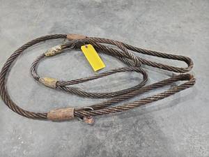 lot 18276 image: Steel Wire Rope Lifting Cable with Loops - 34in x 5ft &amp 58in x 3ft