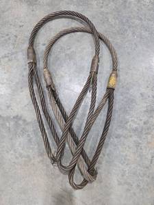 lot 18277 image: Set of 2 Steel Wire Rope Lifting Cable with Loops - 34in x 5ft&nbsp