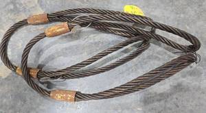 lot 18278 image: Set of 2 Steel Wire Rope Lifting Cable with Loops - 34in x 4ft&nbsp