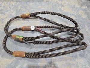 lot 18279 image: Set of 2 Steel Wire Rope Lifting Cable with Loops - 34in x 5ft&nbsp