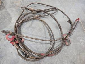 lot 18283 image: Set of 2 Steel Wire Rope Lifting Cable with LoopsHooks - 12in x 12ft&nbsp