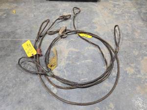 lot 18286 image: Set of 2 Steel Wire Rope Lifting Cable with Loops - 38in x 6ft&nbsp