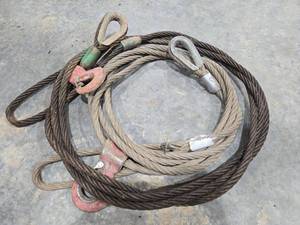 lot 18288 image: Set of 2 Steel Wire Rope Lifting Cable with LoopsHooks - 12in x 14ft
