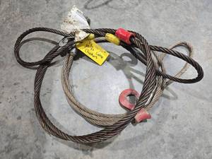 lot 18289 image: Set of 2 Steel Wire Rope Lifting Cable with LoopsHooks - 12in x 10ft