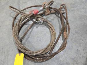 lot 18290 image: Set of 2 Steel Wire Rope Lifting Cable with LoopsHooks - 12in x 14ft