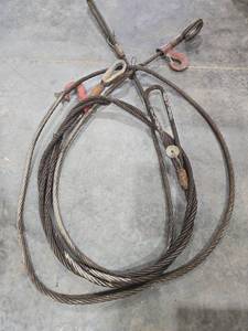 lot 18291 image: Set of 2 Steel Wire Rope Lifting Cable with LoopsHooks - 12in x 14ft