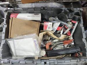 lot 16792 image: Mixed Tool Lot - Tire Repair Kit, Pipe Wrenches, Pliers and Brass Fittings