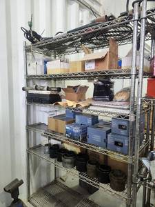 lot 16793 image: Industrial Shelving Unit with Mixed Tool Parts and Equipment Lot