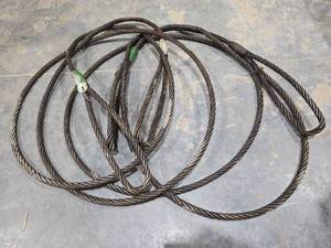 lot 18296 image: Set of 2 Steel Wire Rope Lifting Cable with Loops - 34in x 20ft&nbsp
