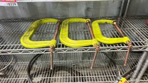 lot 18340 image: Yellow Cast Iron C-Clamps with Copper Plated Screws - Set of 3