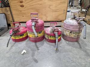 lot 18472 image: Safety Gas Cans with Spill Proof Spouts - Set of 4
