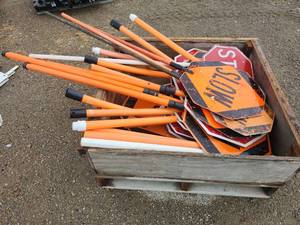 lot 15373 image: Construction Slow Stop Signs with Orange Poles Bundle