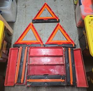 lot 20622 image: Emergency Road Safety Triangle Kit with Storage Case, 4 Sets of 3 Triangles Each