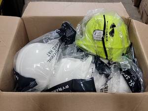 lot 20648 image: Safety Hard Hat Collection - White and Hi-Vis Yellow Construction Helmets