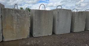 lot 25196 image: Lot of 4 Precast Concrete Barrier Blocks with Lifting Loops of Various Sizes