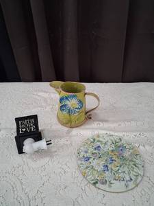 lot 18 image: Decorative Ceramic Pitcher and Floral Plate Set