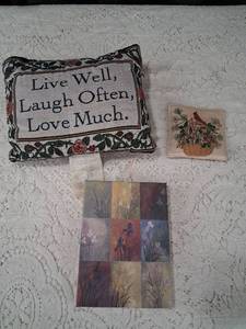 lot 45 image: Home Decor Bundle with Tapestry Pillow and Wall Art