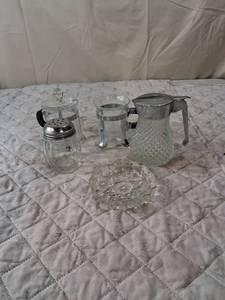 lot 74 image: Glass Kitchen Set with French Press Coffee Makers and Cut Crystal Bowl