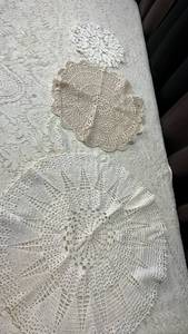 lot 84 image: Handmade Crochet Lace Tablecloth with Doily Appliques