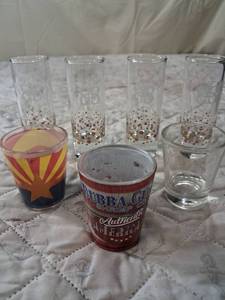 lot 97 image: Mixed Glassware Collection with Bubba Gump Shrimp Shot Glass and 4 double shot glasses.