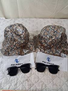 lot 116 image: Snake Print Bucket Hats and Black Sunglasses Set